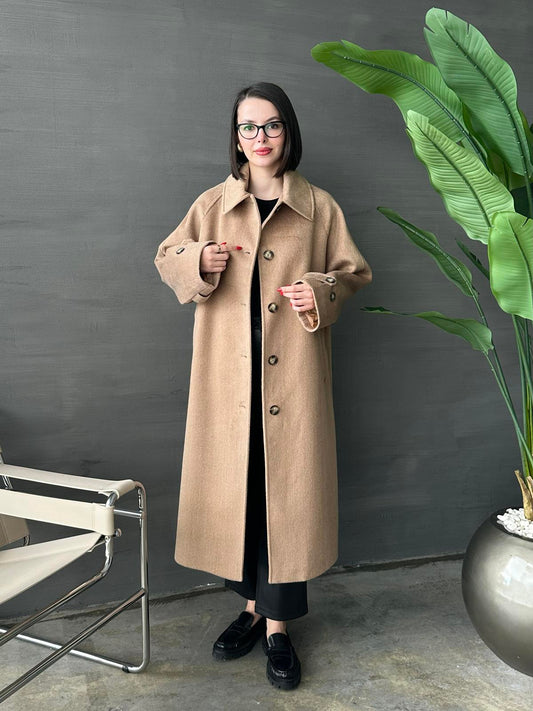 Gömlek Yakalı Kemerli Kaban CAMEL