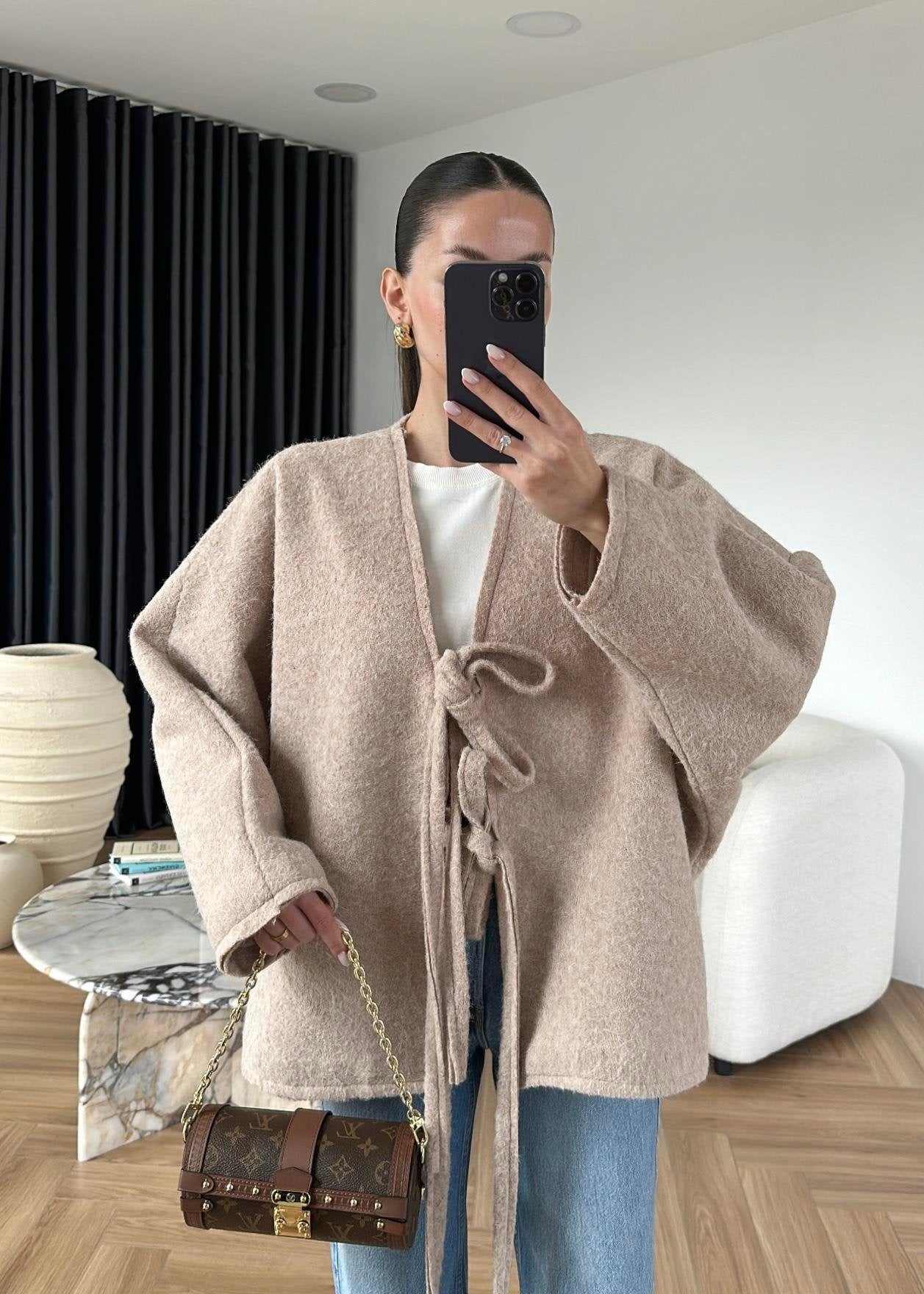 Yünlü Bağlamalı Ceket CAMEL