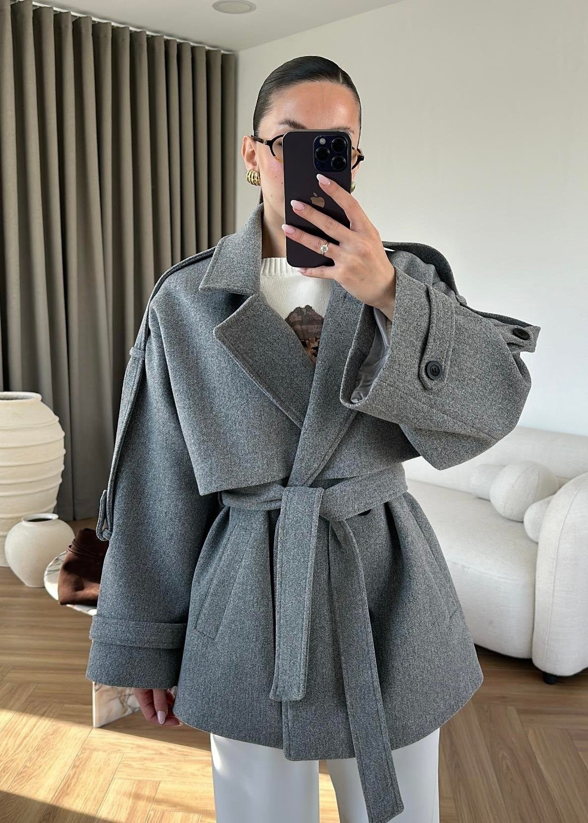 Ara Boy Kaşe Kaban AÇIK GRİ