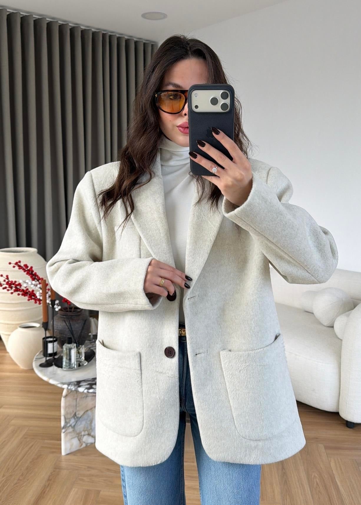 Yün Dokulu Blazer Ceket EKRU