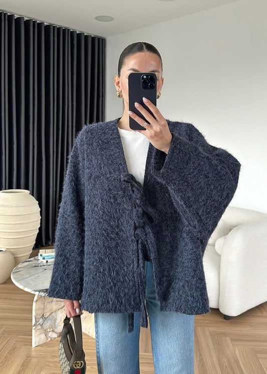 Yünlü Bağlamalı Ceket LACİVERT