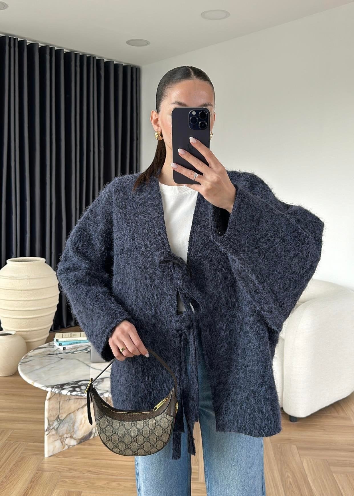 Yünlü Bağlamalı Ceket LACİVERT