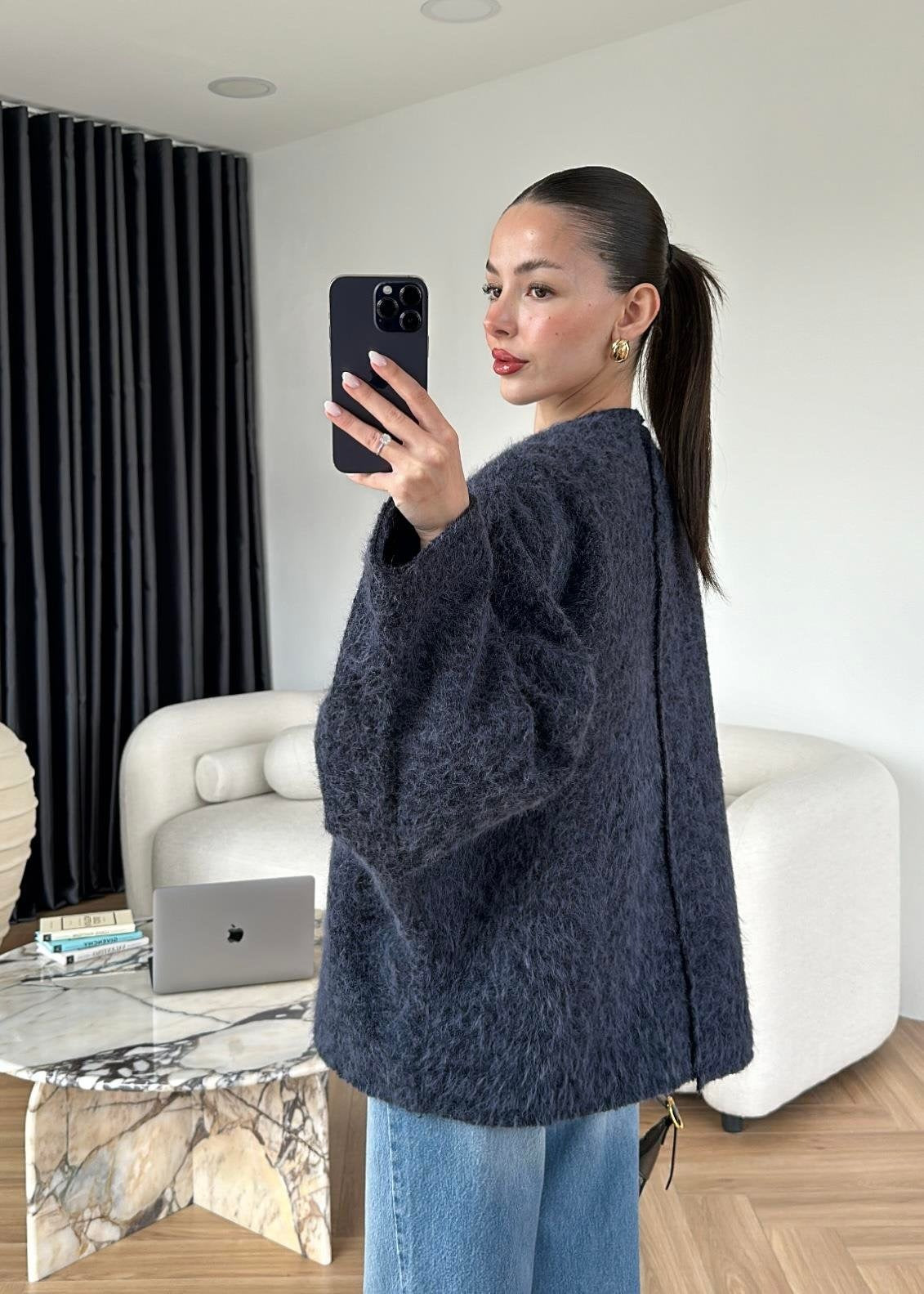 Yünlü Bağlamalı Ceket LACİVERT