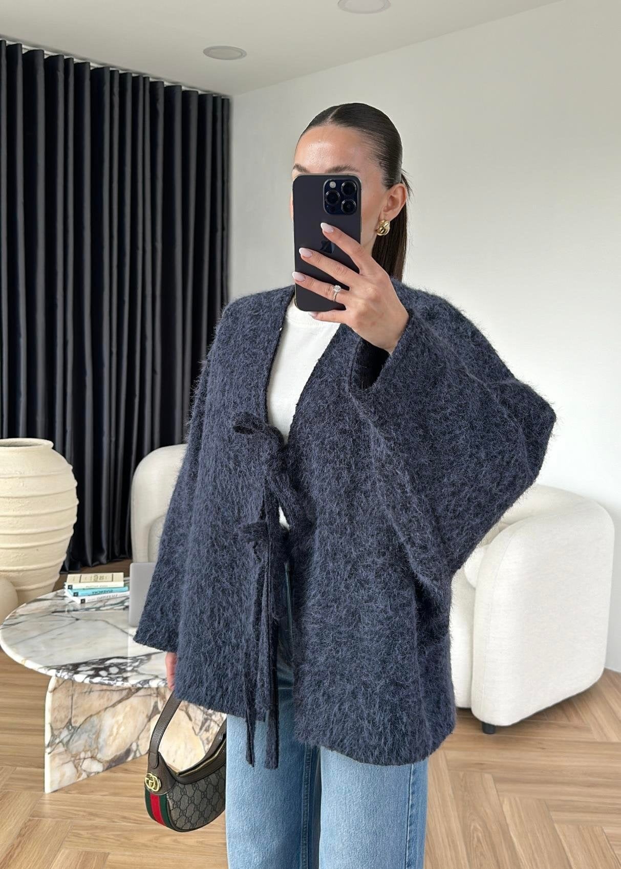 Yünlü Bağlamalı Ceket LACİVERT