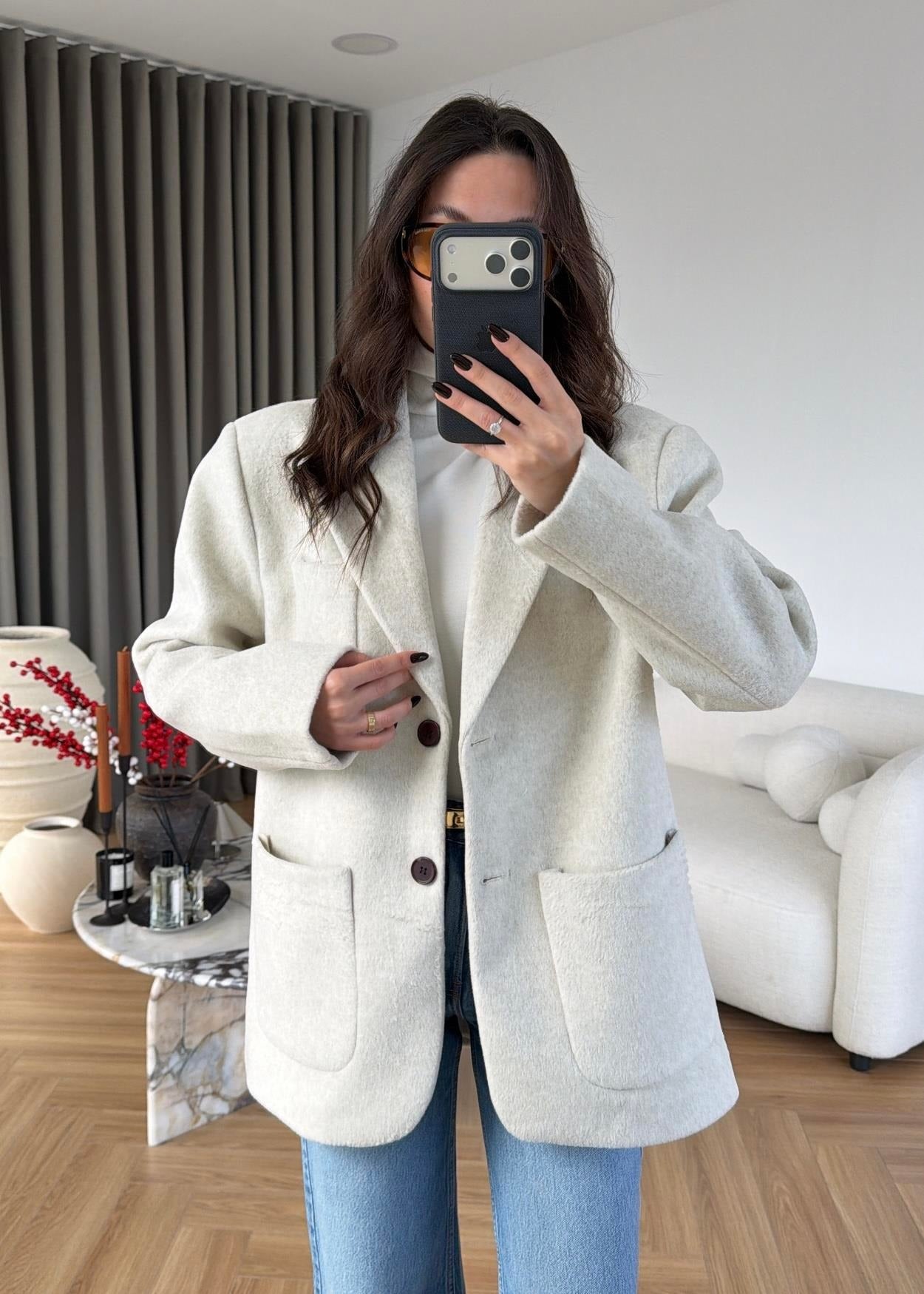 Yün Dokulu Blazer Ceket EKRU