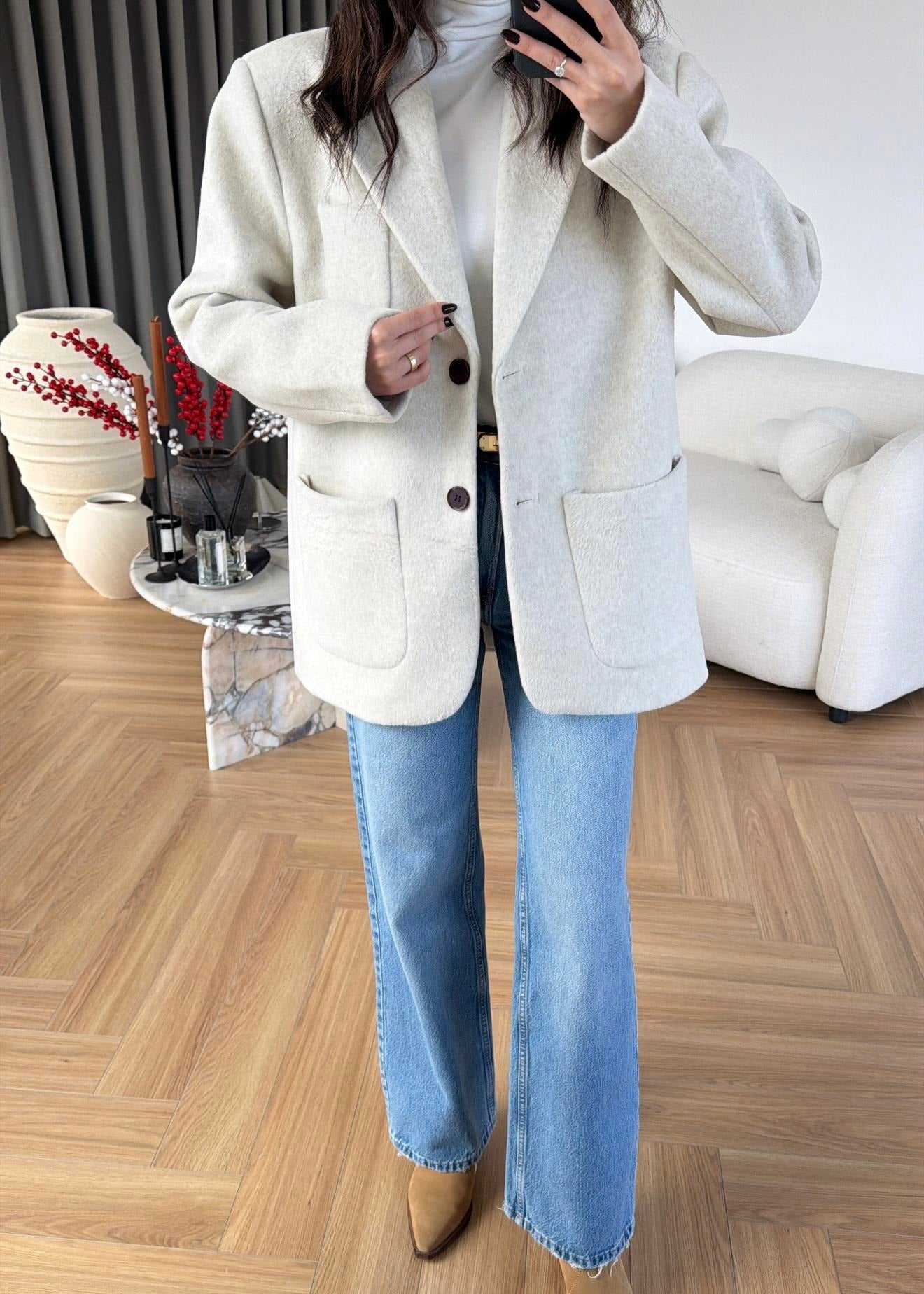 Yün Dokulu Blazer Ceket EKRU