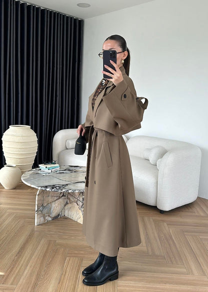 Omuzu Uzun Apoletli Trençkot SÜTLÜ KAHVE