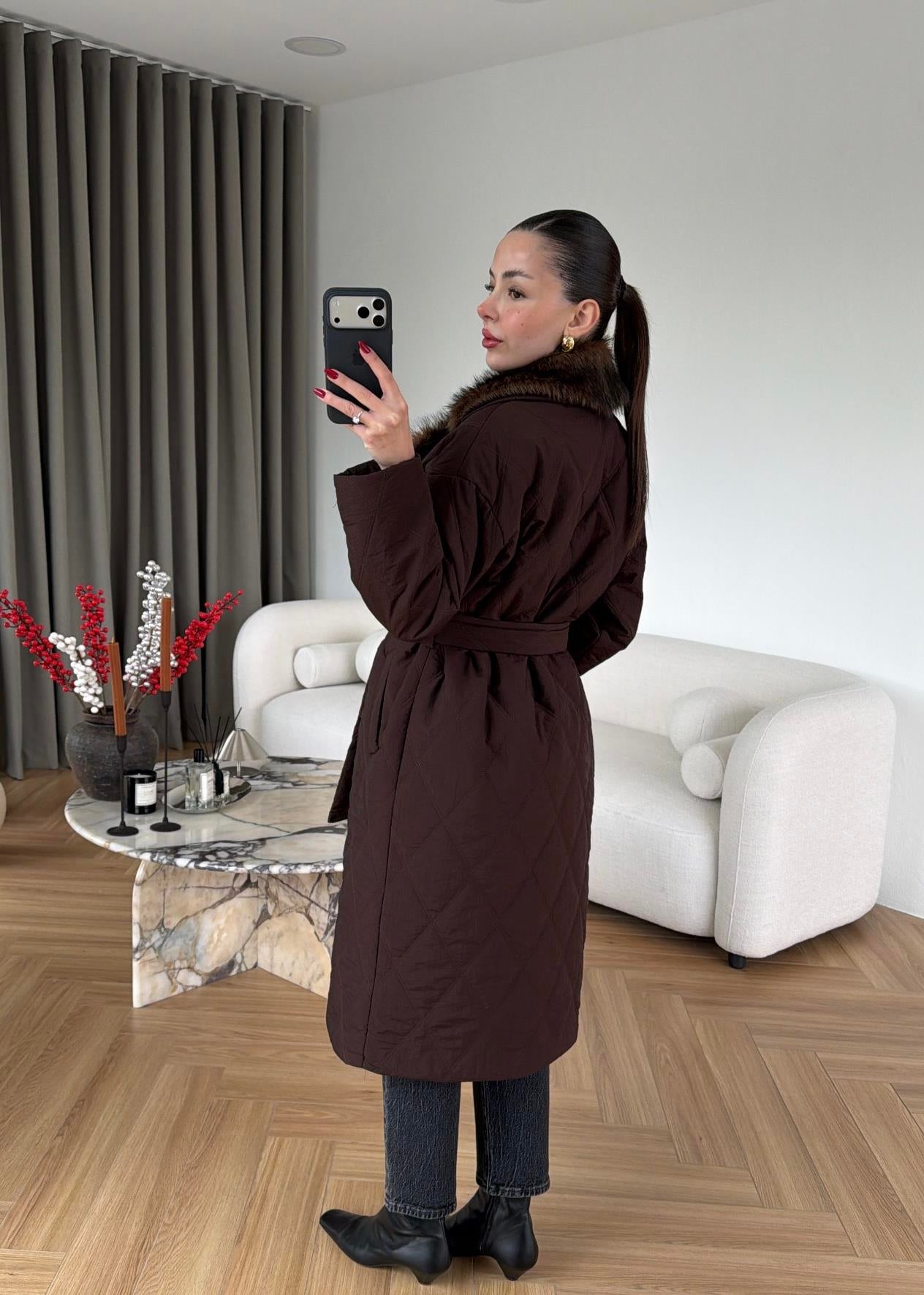 Royal Kürklü Uzun Mont ACI KAHVE