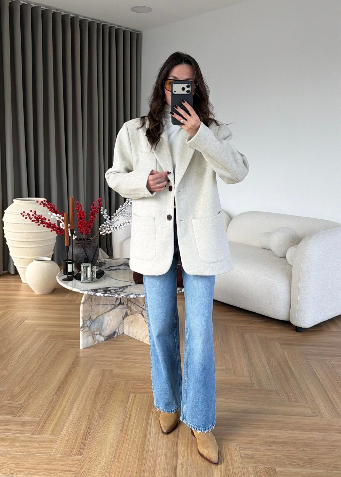 Yün Dokulu Blazer Ceket EKRU