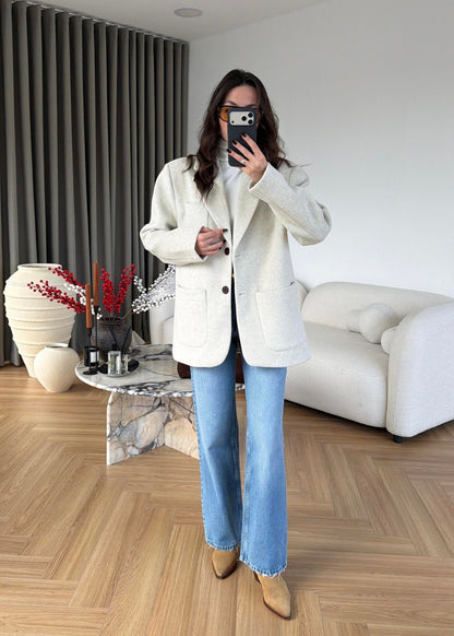 Yün Dokulu Blazer Ceket EKRU