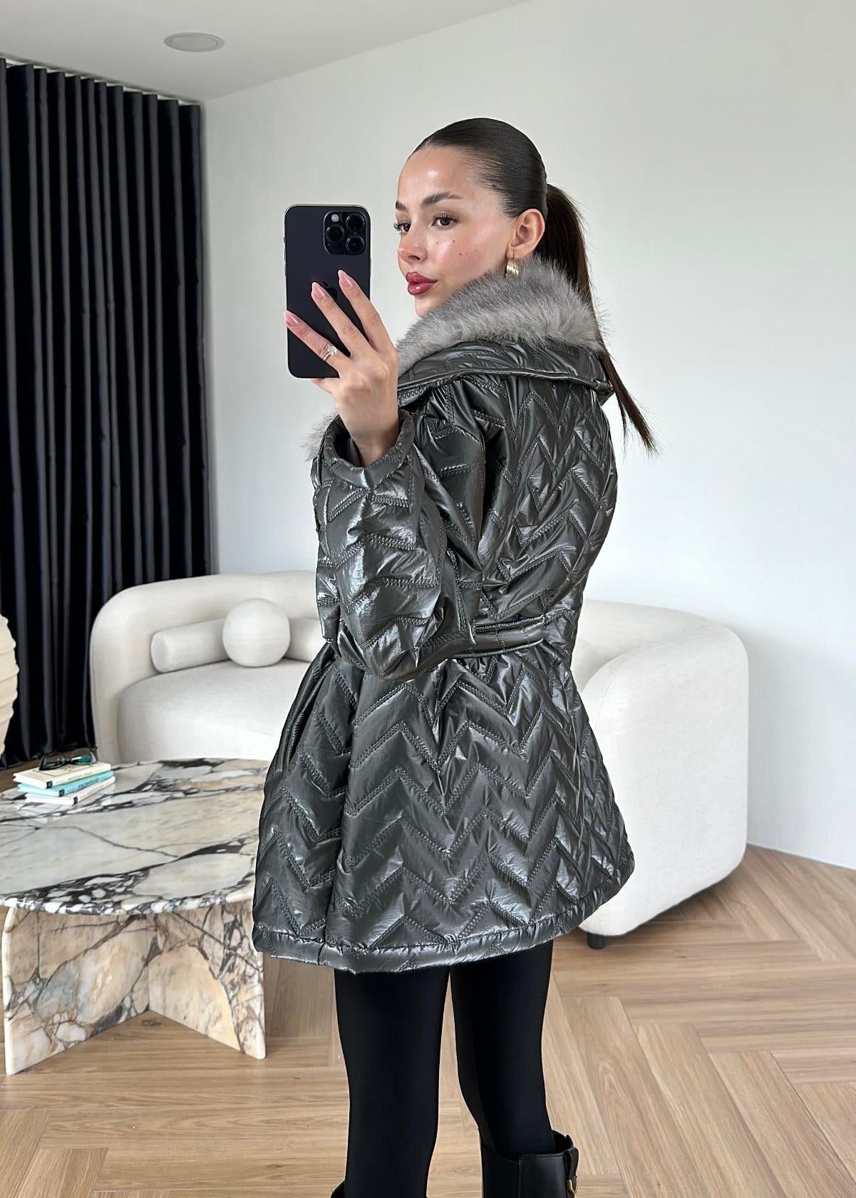 Rugan Kürk Detaylı Mont ANTRASİT