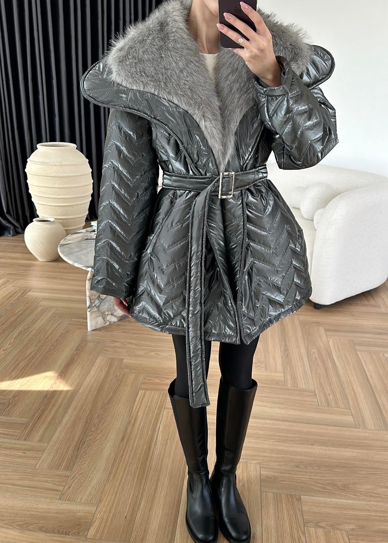 Rugan Kürk Detaylı Mont ANTRASİT