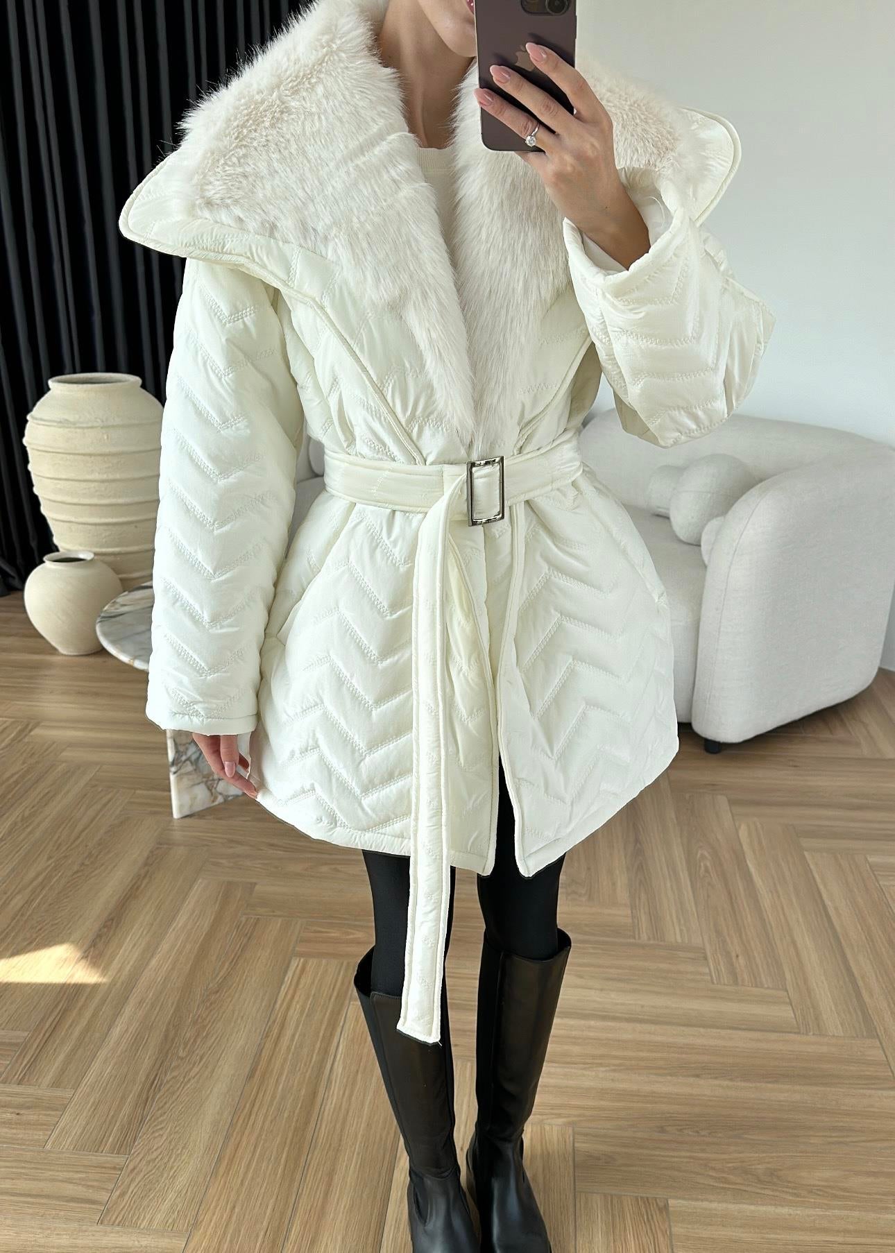 Rugan Kürk Detaylı Mont EKRU