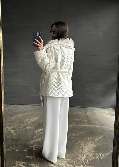 Rugan Yakası Kürklü Mont EKRU