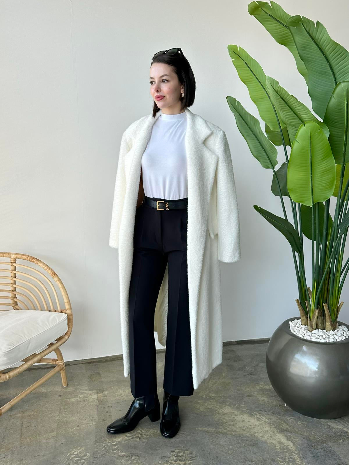 Teddy Kuşaklı Kaban BEYAZ