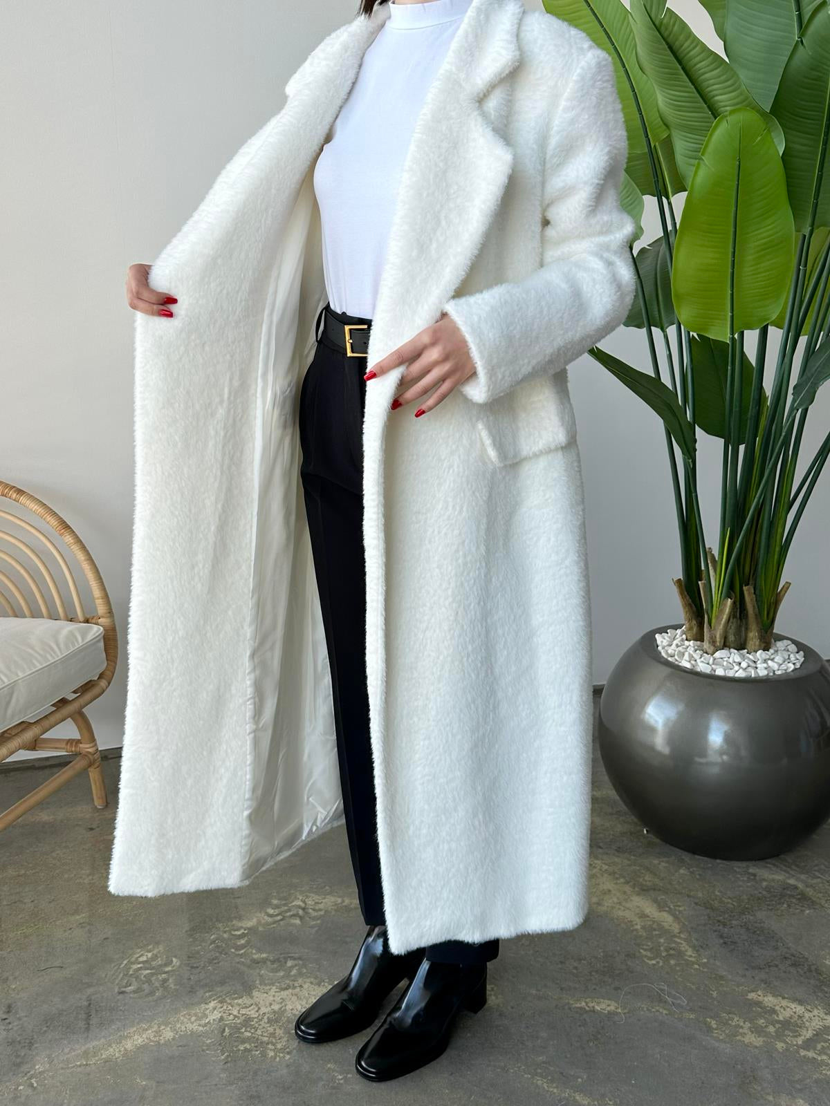 Teddy Kuşaklı Kaban BEYAZ