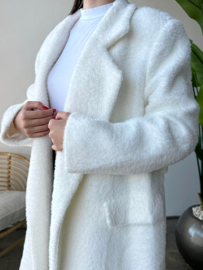 Teddy Kuşaklı Kaban BEYAZ