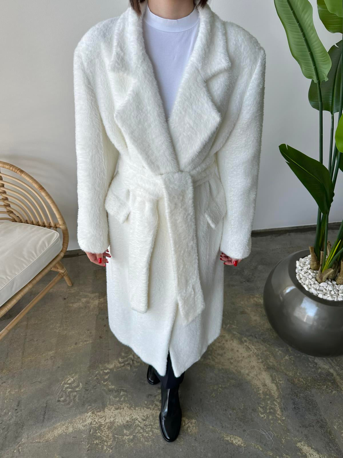 Teddy Kuşaklı Kaban BEYAZ