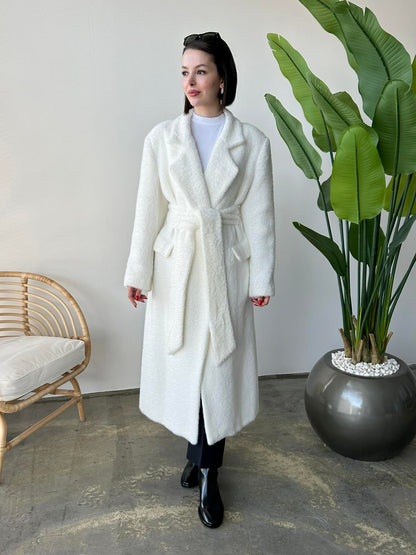 Teddy Kuşaklı Kaban BEYAZ