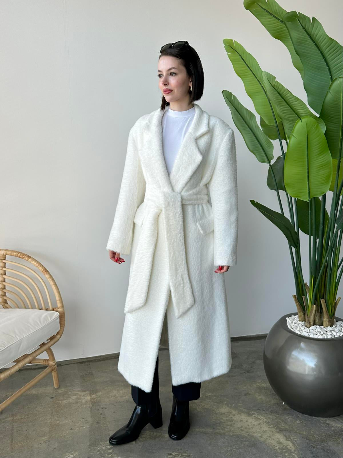 Teddy Kuşaklı Kaban BEYAZ