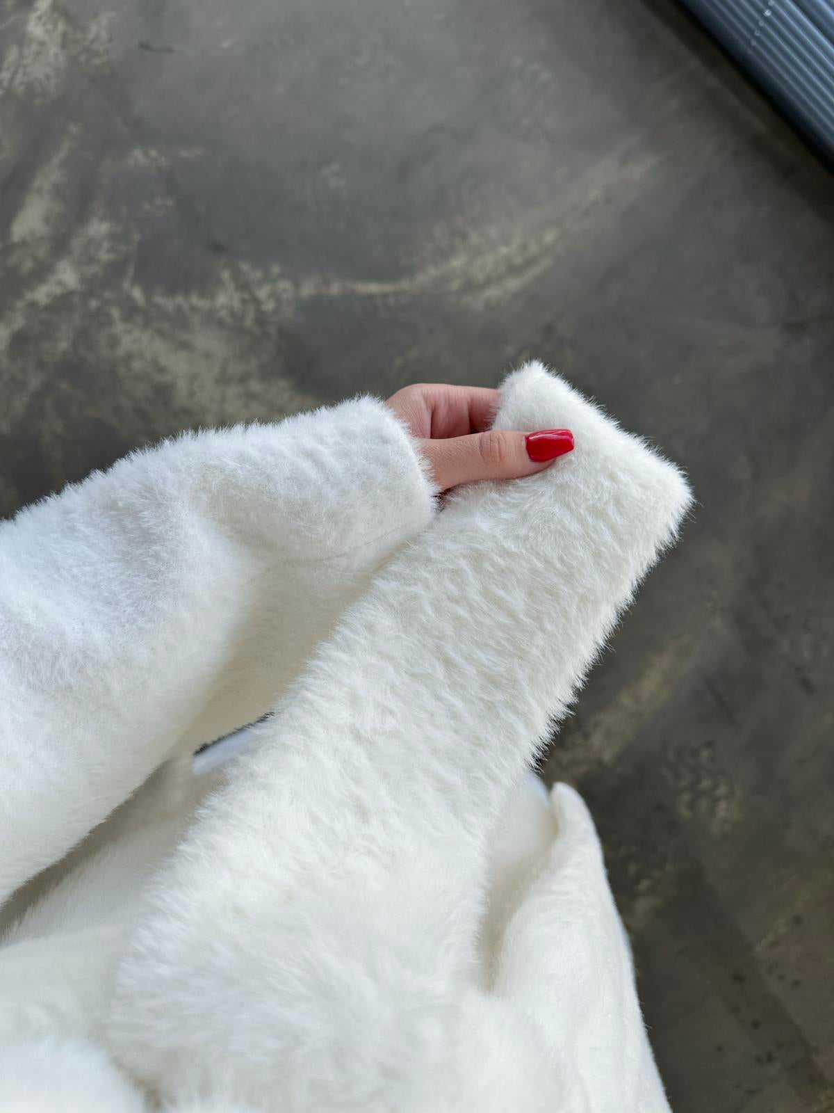 Teddy Kuşaklı Kaban BEYAZ