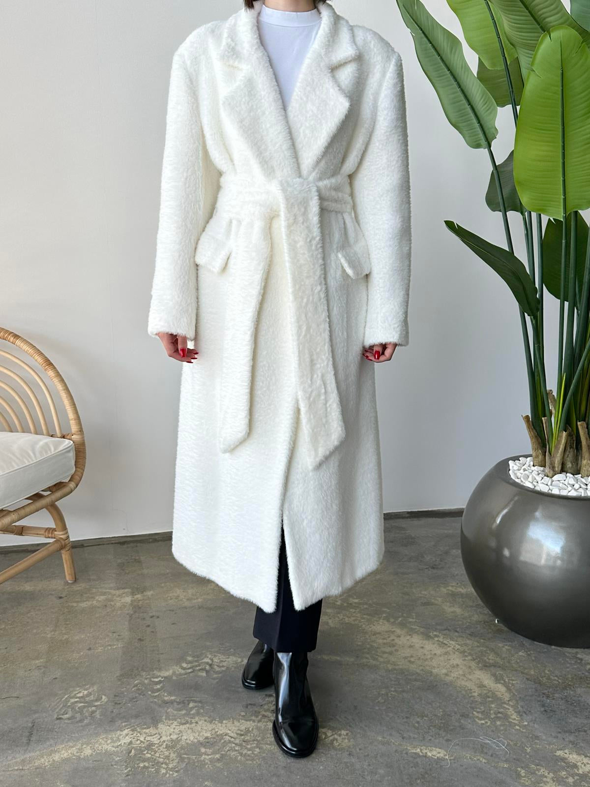 Teddy Kuşaklı Kaban BEYAZ