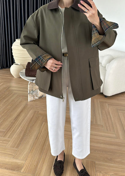 Torba Cepli Ekose Detaylı Ceket HAKİ