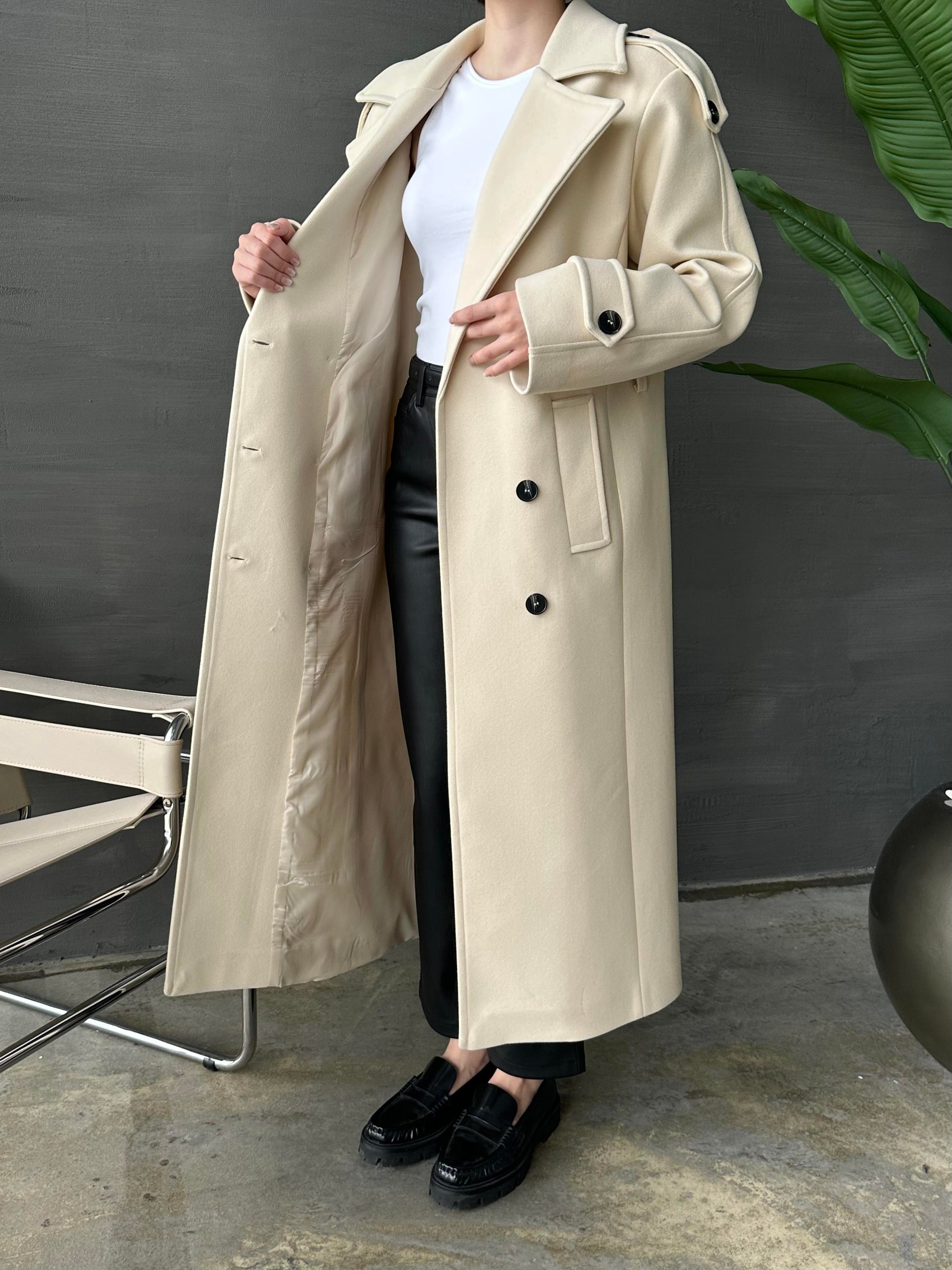 Vatkalı Apoletli Premium Kaban BEJ