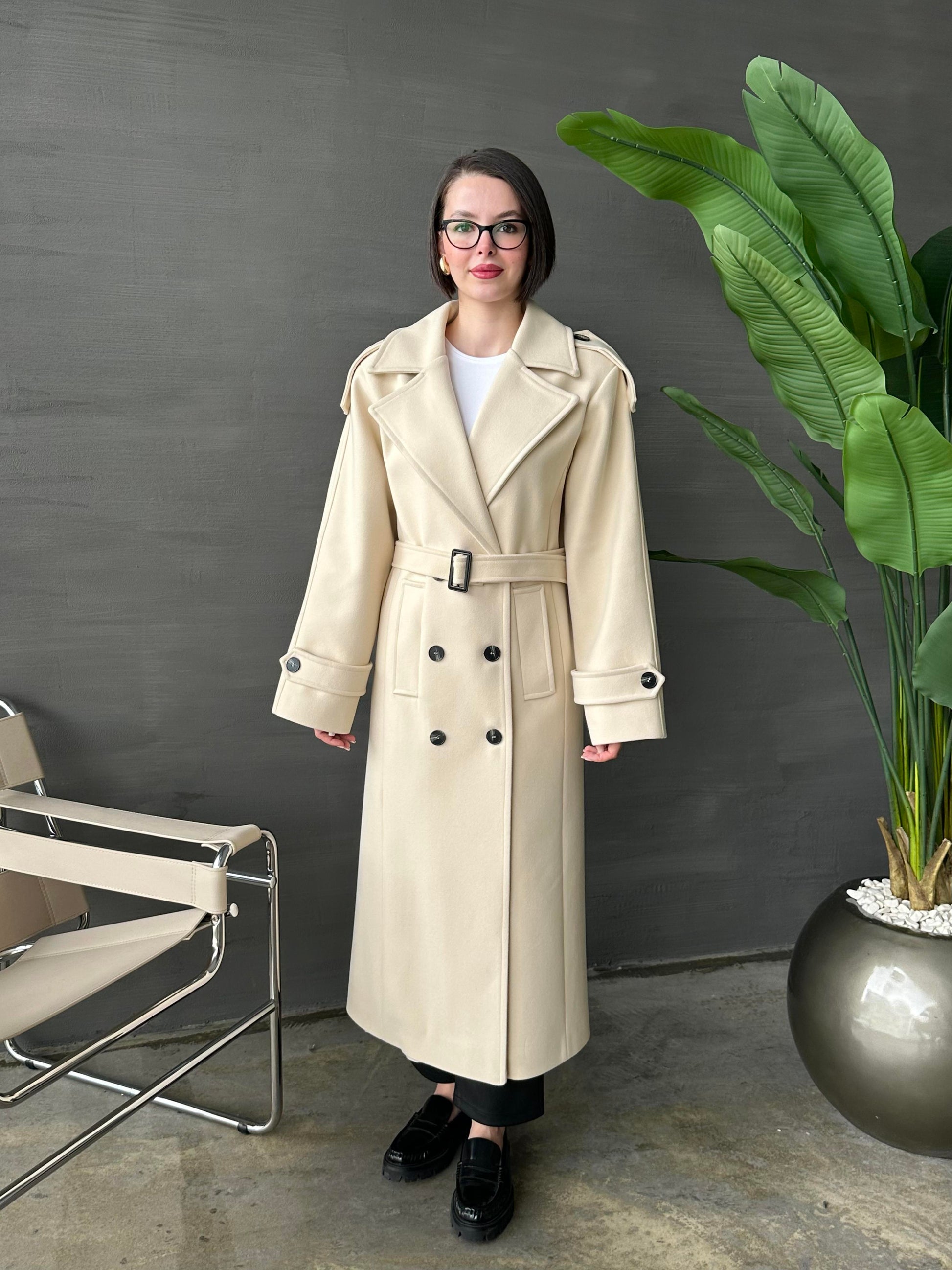 Vatkalı Apoletli Premium Kaban BEJ