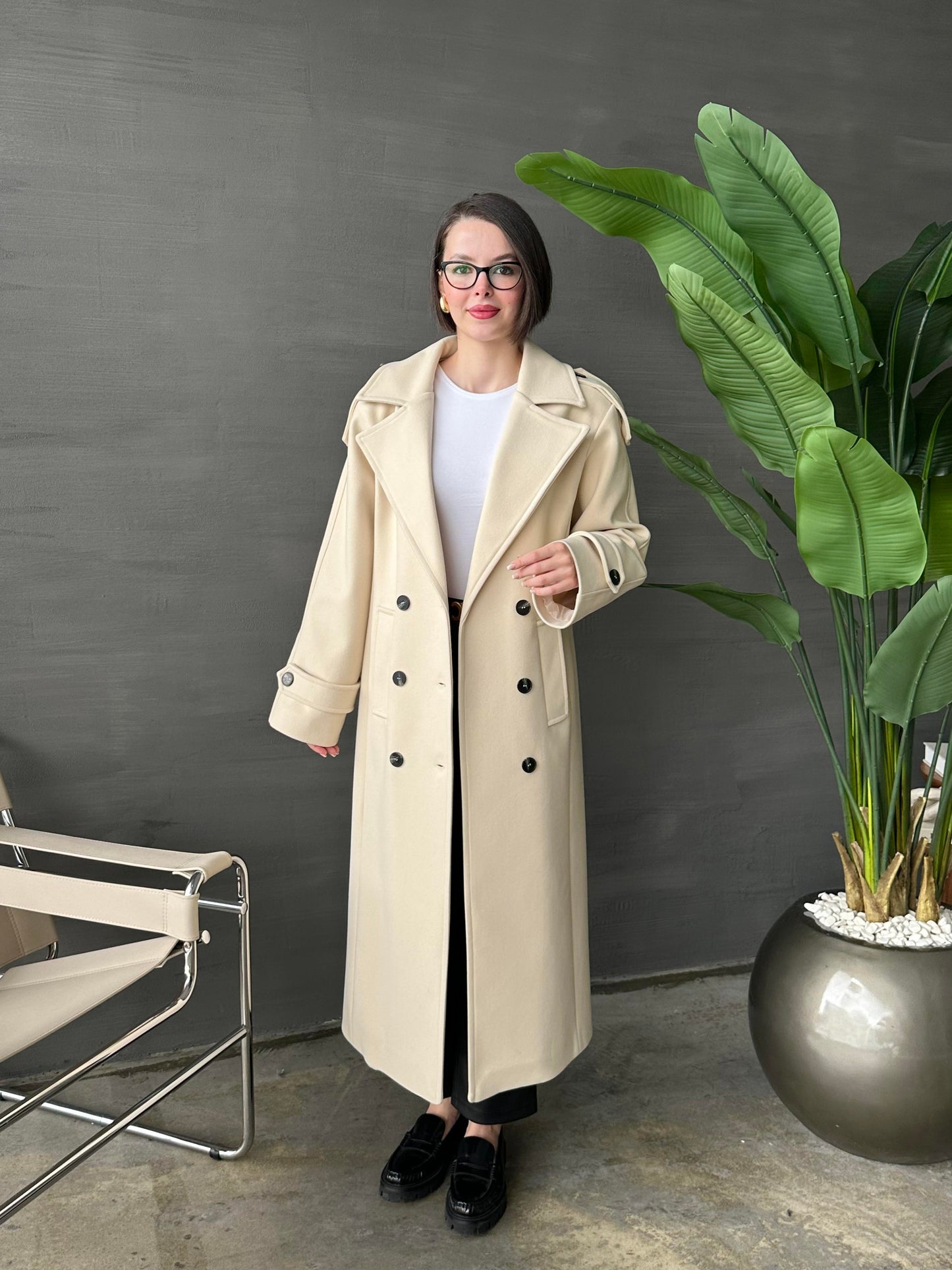 Vatkalı Apoletli Premium Kaban BEJ