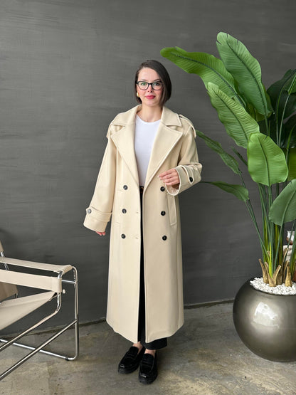 Vatkalı Apoletli Premium Kaban BEJ