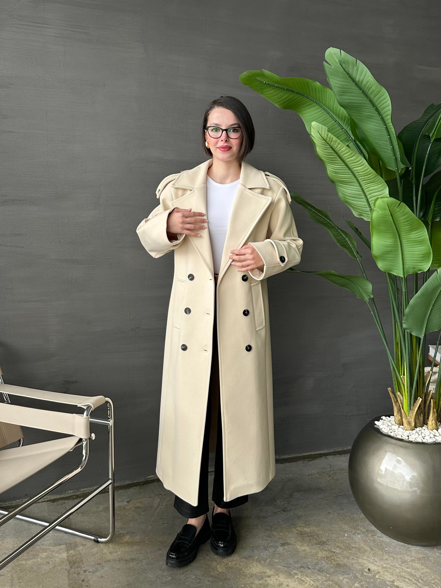 Vatkalı Apoletli Premium Kaban BEJ