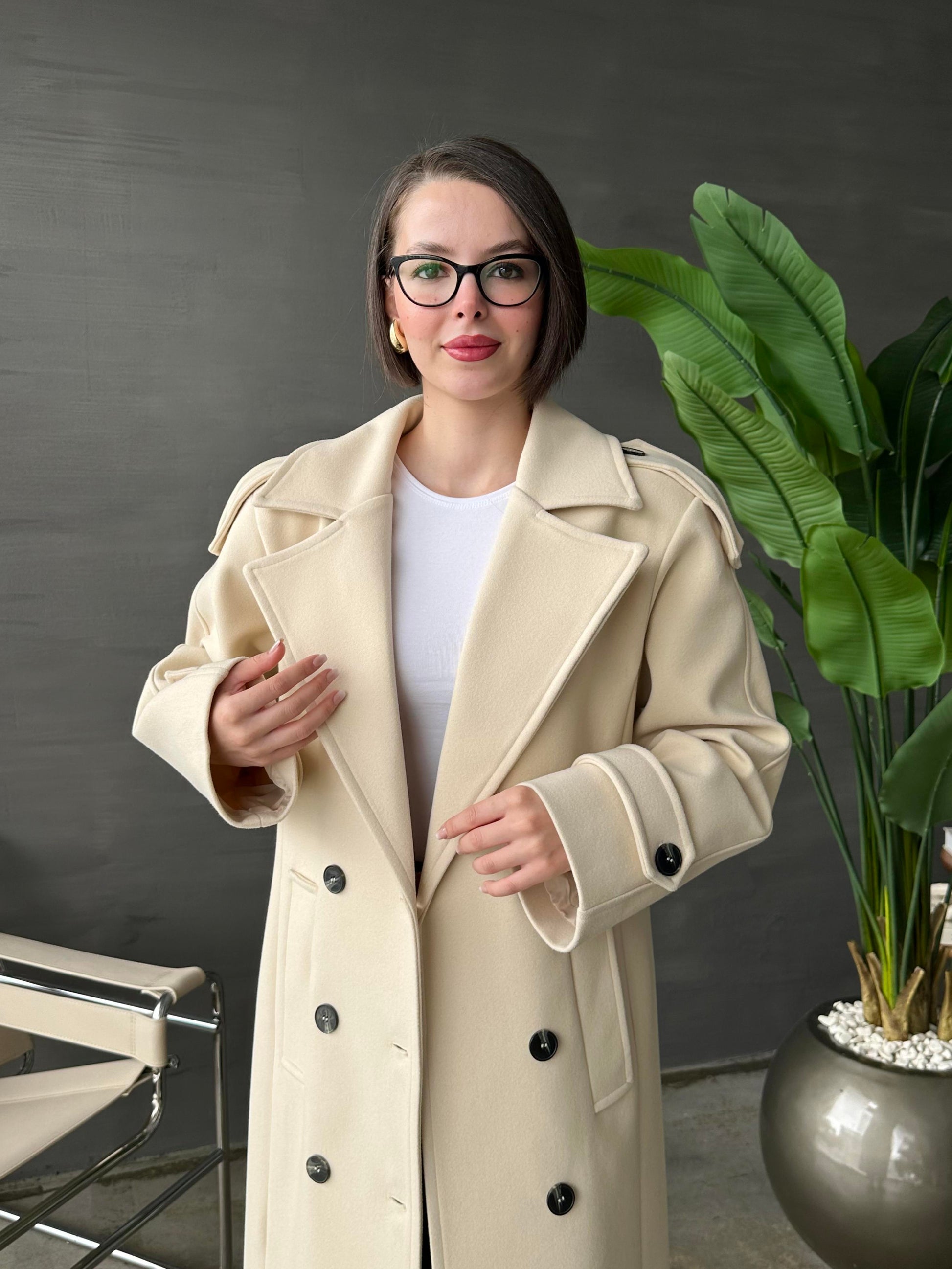 Vatkalı Apoletli Premium Kaban BEJ