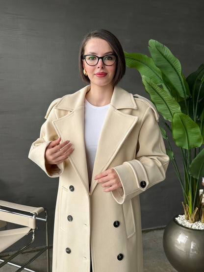 Vatkalı Apoletli Premium Kaban BEJ