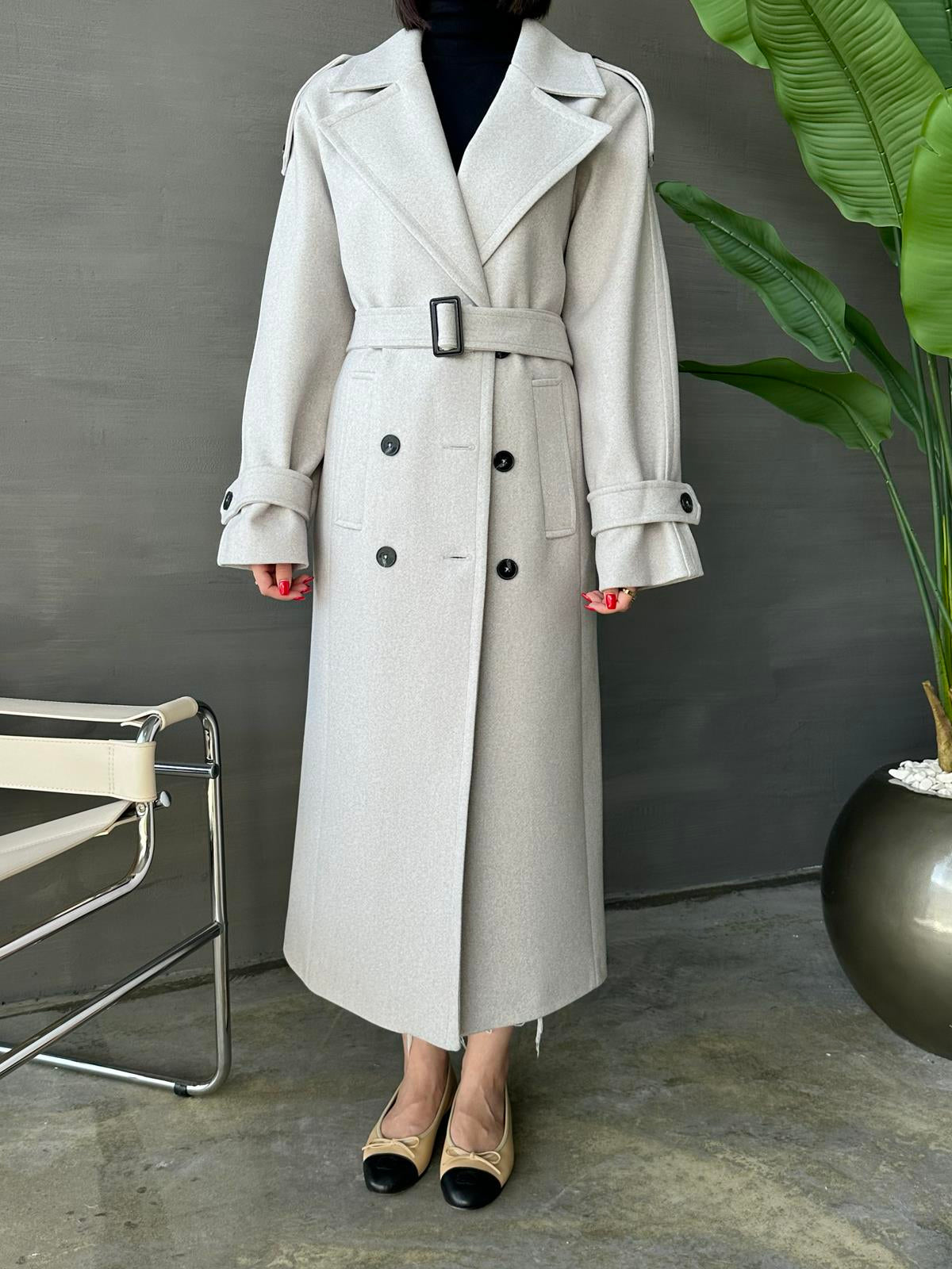 Vatkalı Apoletli Premium Kaban GRİ