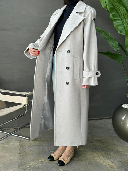 Vatkalı Apoletli Premium Kaban GRİ