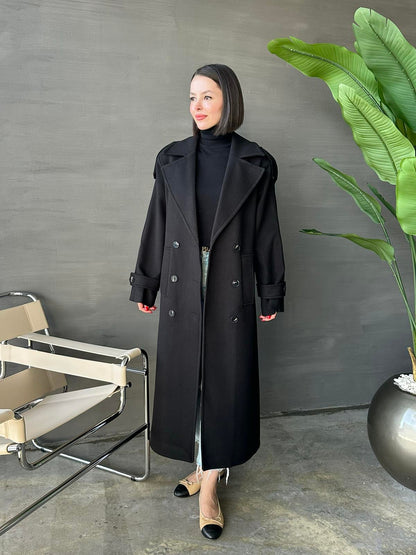 Vatkalı Apoletli Premium Kaban SİYAH