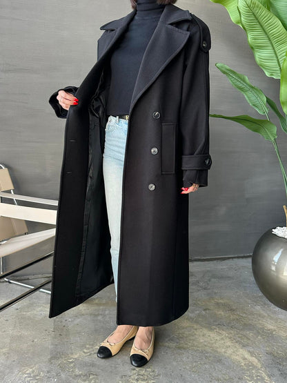 Vatkalı Apoletli Premium Kaban SİYAH