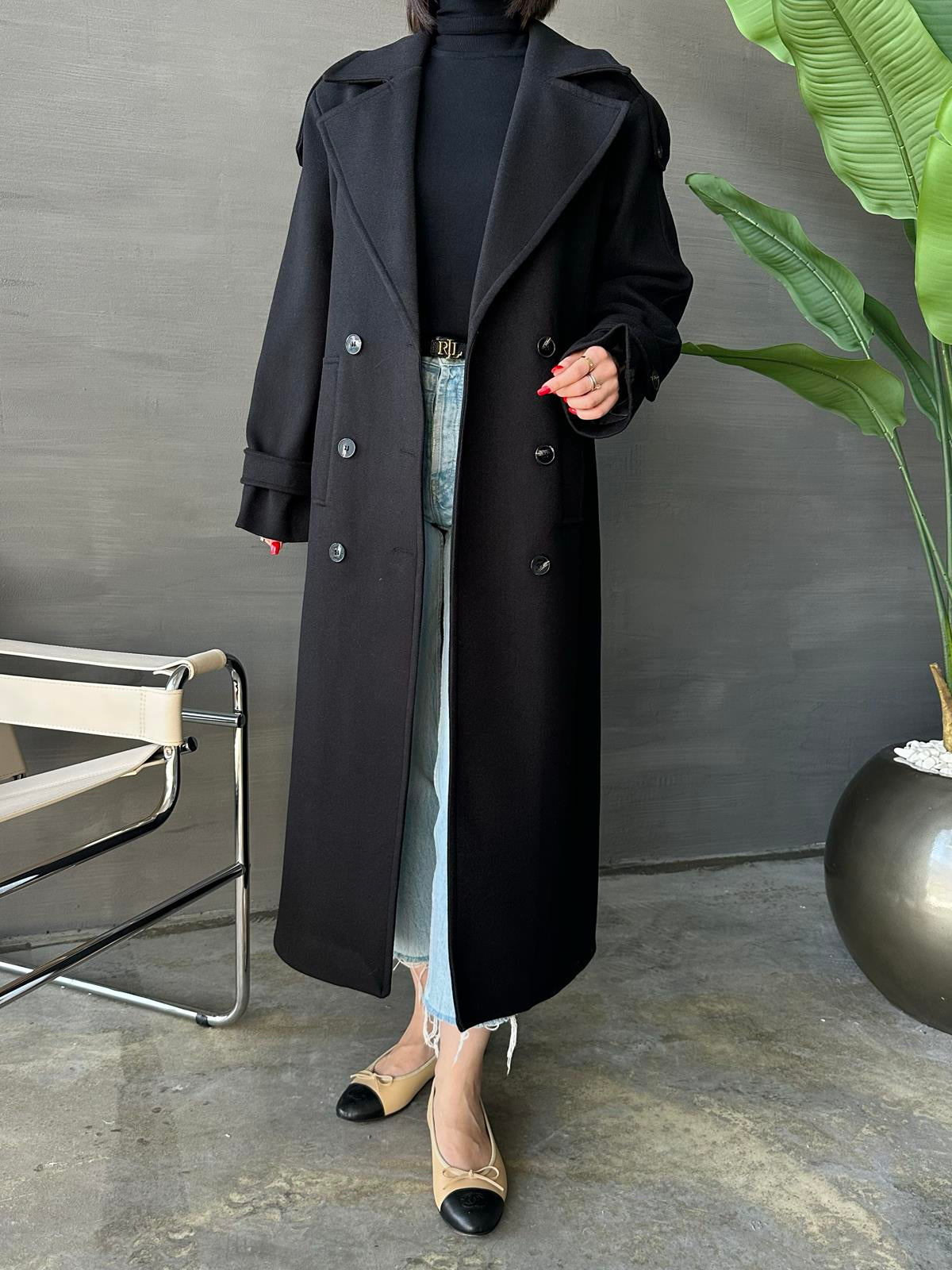 Vatkalı Apoletli Premium Kaban SİYAH